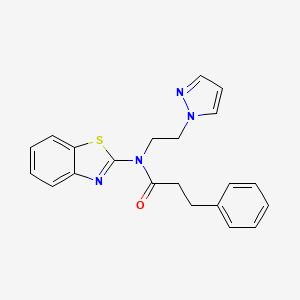molecular formula C21H20N4OS B3045964 Benzenepropanamide, N-2-benzothiazolyl-N-[2-(1H-pyrazol-1-yl)ethyl]- CAS No. 1170830-67-7