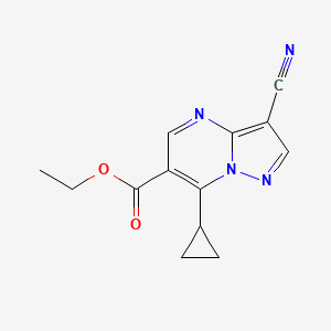 molecular formula C13H12N4O2 B3046459 Ethyl 3-cyano-7-cyclopropylpyrazolo[1,5-a]pyrimidine-6-carboxylate CAS No. 1245808-24-5