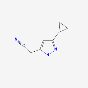molecular formula C9H11N3 B3046590 2-(3-Cyclopropyl-1-methyl-1H-pyrazol-5-yl)acetonitrile CAS No. 1260659-22-0
