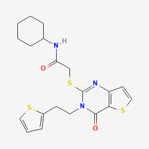 molecular formula C20H23N3O2S3 B3046613 Acetamide, N-cyclohexyl-2-[[3,4-dihydro-4-oxo-3-[2-(2-thienyl)ethyl]thieno[3,2-d]pyrimidin-2-yl]thio]- CAS No. 1260995-47-8