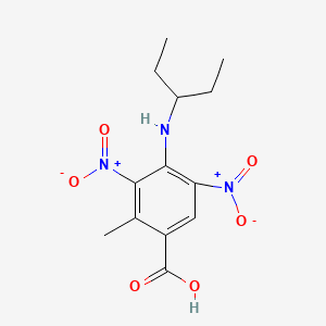 molecular formula C13H17N3O6 B3046720 Benzoic acid, 4-[(1-ethylpropyl)amino]-2-methyl-3,5-dinitro- CAS No. 127971-53-3