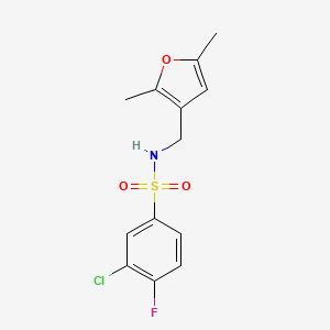 molecular formula C13H13ClFNO3S B3047088 Benzenesulfonamide, 3-chloro-N-[(2,5-dimethyl-3-furanyl)methyl]-4-fluoro- CAS No. 1351623-04-5
