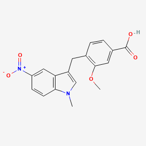 molecular formula C18H16N2O5 B3047395 Benzoic acid, 3-methoxy-4-[(1-methyl-5-nitro-1H-indol-3-yl)methyl]- CAS No. 138681-67-1