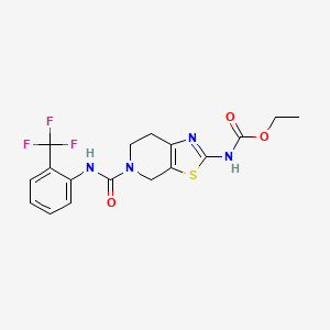 molecular formula C17H17F3N4O3S B3047450 Carbamic acid, N-[4,5,6,7-tetrahydro-5-[[[2-(trifluoromethyl)phenyl]amino]carbonyl]thiazolo[5,4-c]pyridin-2-yl]-, ethyl ester CAS No. 1396680-83-3
