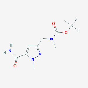 molecular formula C12H20N4O3 B3048333 tert-Butyl ((5-carbamoyl-1-methyl-1H-pyrazol-3-yl)methyl)(methyl)carbamate CAS No. 1643141-19-8