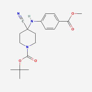 molecular formula C19H25N3O4 B3048782 tert-Butyl 4-cyano-4-((4-(methoxycarbonyl)phenyl)amino)piperidine-1-carboxylate CAS No. 1815591-96-8