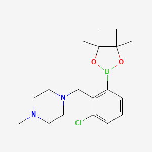 molecular formula C18H28BClN2O2 B3049535 3-Chloro-2-(4-methylpiperazinomethyl)phenylboronic acid, pinacol ester CAS No. 2096340-35-9