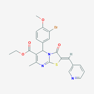 molecular formula C23H20BrN3O4S B304958 ETHYL (2Z)-5-(3-BROMO-4-METHOXYPHENYL)-7-METHYL-3-OXO-2-[(PYRIDIN-3-YL)METHYLIDENE]-2H,3H,5H-[1,3]THIAZOLO[3,2-A]PYRIMIDINE-6-CARBOXYLATE 