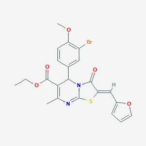 molecular formula C22H19BrN2O5S B304966 ethyl 5-(3-bromo-4-methoxyphenyl)-2-(2-furylmethylene)-7-methyl-3-oxo-2,3-dihydro-5H-[1,3]thiazolo[3,2-a]pyrimidine-6-carboxylate 