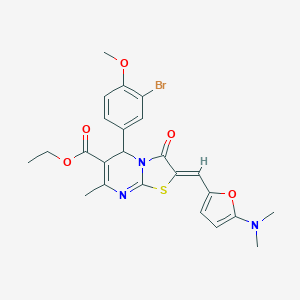 molecular formula C24H24BrN3O5S B304971 ethyl 5-(3-bromo-4-methoxyphenyl)-2-{[5-(dimethylamino)-2-furyl]methylene}-7-methyl-3-oxo-2,3-dihydro-5H-[1,3]thiazolo[3,2-a]pyrimidine-6-carboxylate 