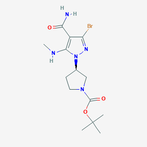 molecular formula C14H22BrN5O3 B3049721 tert-butyl (3R)-3-[3-bromo-4-carbamoyl-5-(methylamino)-1H-pyrazol-1-yl]pyrrolidine-1-carboxylate CAS No. 2173637-25-5