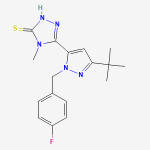 molecular formula C17H20FN5S B3050493 5-[3-(tert-Butyl)-1-(4-fluorobenzyl)-1H-pyrazol-5-yl]-4-methyl-4H-1,2,4-triazole-3-thiol CAS No. 263766-83-2
