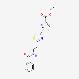 molecular formula C18H17N3O3S2 B3051061 Ethyl 2'-(2-benzamidoethyl)-[2,4'-bithiazole]-4-carboxylate CAS No. 30760-79-3
