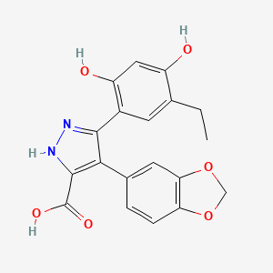 4-(1,3-Benzodioxol-5-YL)-5-(5-ethyl-2,4-dihydroxyphenyl)-2H-pyrazole-3-carboxylic acid