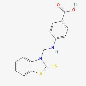 molecular formula C15H12N2O2S2 B3052256 Benzoic acid, 4-[[(2-thioxo-3(2h)-benzothiazolyl)methyl]amino]- CAS No. 39883-83-5