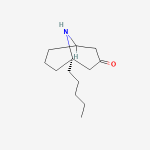molecular formula C13H23NO B3052425 9-azabicyclo(3.3.1)nonan-3-one, 1-pentyl-, (1R)- CAS No. 41267-60-1