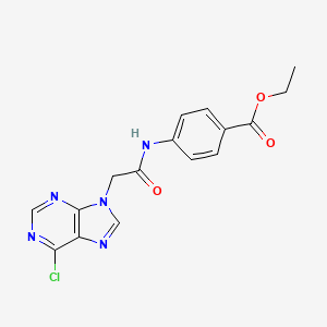 molecular formula C16H14ClN5O3 B3052653 Benzoic acid,4-[[2-(6-chloro-9H-purin-9-yl)acetyl]amino]-, ethyl ester CAS No. 4323-05-1