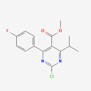 molecular formula C15H14ClFN2O2 B3052937 Methyl 2-chloro-4-(4-fluorophenyl)-6-isopropylpyrimidine-5-carboxylate CAS No. 488798-38-5