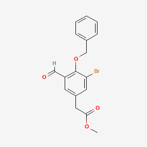 molecular formula C17H15BrO4 B3054117 Benzeneacetic acid, 3-bromo-5-formyl-4-(phenylmethoxy)-, methyl ester CAS No. 583031-89-4
