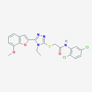 molecular formula C21H18Cl2N4O3S B305428 N-(2,5-dichlorophenyl)-2-{[4-ethyl-5-(7-methoxy-1-benzofuran-2-yl)-4H-1,2,4-triazol-3-yl]sulfanyl}acetamide 