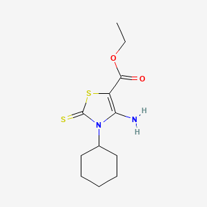 molecular formula C12H18N2O2S2 B3055156 ethyl 4-amino-3-cyclohexyl-2-thioxo-2,3-dihydro-1,3-thiazole-5-carboxylate CAS No. 632291-90-8