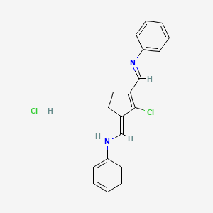 molecular formula C19H18Cl2N2 B3055307 N-[[2-Chloro-3-[(phenylamino)methylene]-1-cyclopenten-1-yl]methylene]-benzenamine monohydrochloride CAS No. 63856-99-5