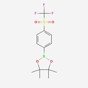 molecular formula C13H16BF3O4S B3055464 4,4,5,5-Tetramethyl-2-(4-((trifluoromethyl)sulfonyl)phenyl)-1,3,2-dioxaborolane CAS No. 648904-89-6