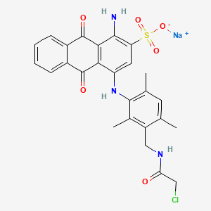molecular formula C26H23ClN3NaO6S B3056296 2-Anthracenesulfonic acid, 1-amino-4-((3-(((chloroacetyl)amino)methyl)-2,4,6-trimethylphenyl)amino)-9,10-dihydro-9,10-dioxo-, monosodium salt CAS No. 70209-96-0