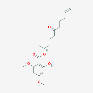 molecular formula C20H28O6 B030570 rac 2-Hydroxy-4,6-dimethoxy-benzoic Acid 1-Methyl-5-oxo-9-decen-1-yl Ester CAS No. 312305-40-1