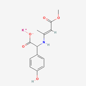molecular formula C13H14KNO5 B3057687 Potassium 2-(4-hydroxyphenyl)-2-((4-methoxy-4-oxobut-2-en-2-yl)amino)acetate CAS No. 83918-71-2