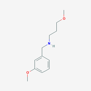 molecular formula C12H19NO2 B3058216 3-methoxy-N-[(3-methoxyphenyl)methyl]propan-1-amine CAS No. 884497-44-3