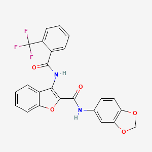 molecular formula C24H15F3N2O5 B3058306 N-(2H-1,3-benzodioxol-5-yl)-3-[2-(trifluoromethyl)benzamido]-1-benzofuran-2-carboxamide CAS No. 888461-33-4