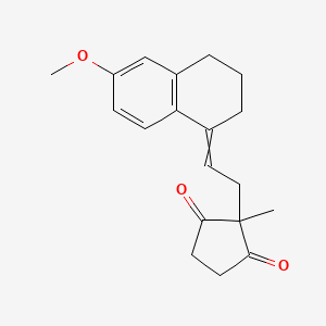 molecular formula C19H22O3 B3058524 2-[2-(6-甲氧基-3,4-二氢-2H-萘-1-亚甲基)乙基]-2-甲基环戊烷-1,3-二酮 CAS No. 899-79-6