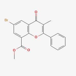 molecular formula C18H13BrO4 B3058785 Methyl 6-bromo-3-methyl-4-oxo-2-phenyl-4H-chromene-8-carboxylate CAS No. 91849-09-1