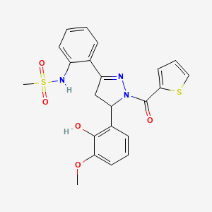 molecular formula C22H21N3O5S2 B3058873 N-{2-[5-(2-hydroxy-3-methoxyphenyl)-1-(thiophene-2-carbonyl)-4,5-dihydro-1H-pyrazol-3-yl]phenyl}methanesulfonamide CAS No. 923172-12-7