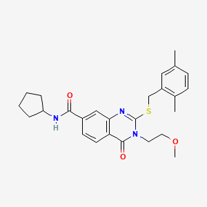 N-cyclopentyl-2-((2,5-dimethylbenzyl)thio)-3-(2-methoxyethyl)-4-oxo-3,4-dihydroquinazoline-7-carboxamide