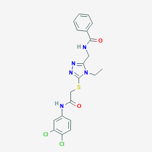 molecular formula C20H19Cl2N5O2S B305941 N-[(5-{[2-(3,4-dichloroanilino)-2-oxoethyl]sulfanyl}-4-ethyl-4H-1,2,4-triazol-3-yl)methyl]benzamide 