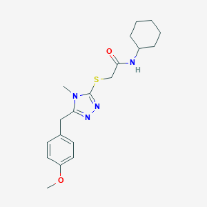 molecular formula C19H26N4O2S B305951 N-cyclohexyl-2-{[5-(4-methoxybenzyl)-4-methyl-4H-1,2,4-triazol-3-yl]sulfanyl}acetamide 