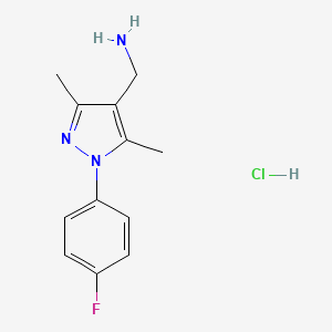 molecular formula C12H15ClFN3 B3059757 {[1-(4-Fluorophenyl)-3,5-dimethyl-1h-pyrazol-4-yl]methyl}amine hydrochloride CAS No. 1255717-06-6