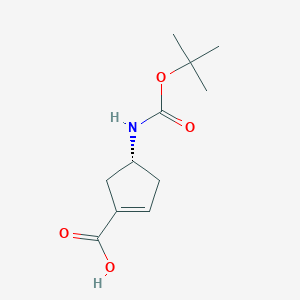 molecular formula C11H17NO4 B3059829 (4R)-4-{[(tert-butoxy)carbonyl]amino}cyclopent-1-ene-1-carboxylic acid CAS No. 1312161-66-2