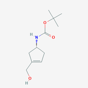 molecular formula C11H19NO3 B3059830 tert-butyl N-[(1R)-3-(hydroxymethyl)cyclopent-3-en-1-yl]carbamate CAS No. 1312161-67-3