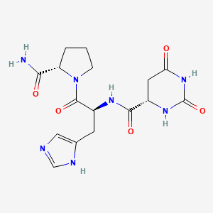 molecular formula C16H21N7O5 B3061171 (S)-N-((Hexahydro-2,6-dioxo-4-pyrimidinyl)carbonyl)-L-histidyl-L-prolinamide CAS No. 59760-05-3