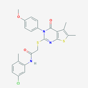 molecular formula C24H22ClN3O3S2 B306131 N-(5-chloro-2-methylphenyl)-2-{[3-(4-methoxyphenyl)-5,6-dimethyl-4-oxo-3,4-dihydrothieno[2,3-d]pyrimidin-2-yl]sulfanyl}acetamide 