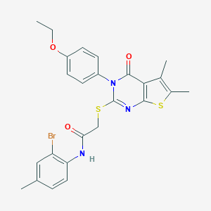 molecular formula C25H24BrN3O3S2 B306132 N-(2-bromo-4-methylphenyl)-2-{[3-(4-ethoxyphenyl)-5,6-dimethyl-4-oxo-3,4-dihydrothieno[2,3-d]pyrimidin-2-yl]sulfanyl}acetamide 