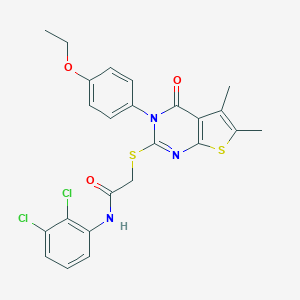 molecular formula C24H21Cl2N3O3S2 B306136 N-(2,3-dichlorophenyl)-2-{[3-(4-ethoxyphenyl)-5,6-dimethyl-4-oxo-3,4-dihydrothieno[2,3-d]pyrimidin-2-yl]sulfanyl}acetamide 