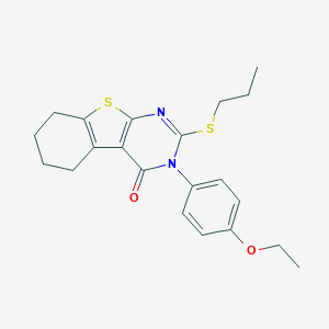 molecular formula C21H24N2O2S2 B306139 3-(4-ethoxyphenyl)-2-(propylsulfanyl)-5,6,7,8-tetrahydro[1]benzothieno[2,3-d]pyrimidin-4(3H)-one 