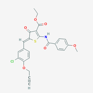 molecular formula C25H20ClNO6S B306196 ethyl (5Z)-5-[(3-chloro-4-prop-2-ynoxyphenyl)methylidene]-2-[(4-methoxybenzoyl)amino]-4-oxothiophene-3-carboxylate 