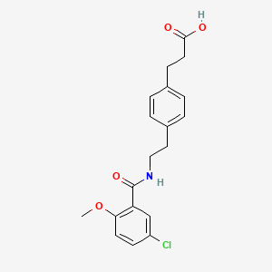 molecular formula C19H20ClNO4 B3063214 4-(2-((5-Chloro-2-methoxybenzoyl)amino)ethyl)hydrocinnamic acid CAS No. 61629-60-5