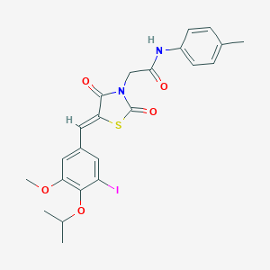 molecular formula C23H23IN2O5S B306406 2-[5-(3-iodo-4-isopropoxy-5-methoxybenzylidene)-2,4-dioxo-1,3-thiazolidin-3-yl]-N-(4-methylphenyl)acetamide 