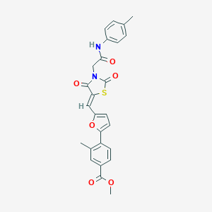 molecular formula C26H22N2O6S B306433 Methyl 4-[5-({2,4-dioxo-3-[2-oxo-2-(4-toluidino)ethyl]-1,3-thiazolidin-5-ylidene}methyl)-2-furyl]-3-methylbenzoate 